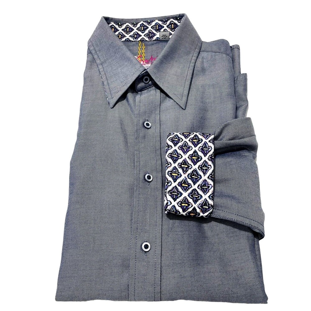 ROBERT GRAHAM Blue Gray Flip Cuff Classic Long Sleeves Men's Dress Shirt Sz L
